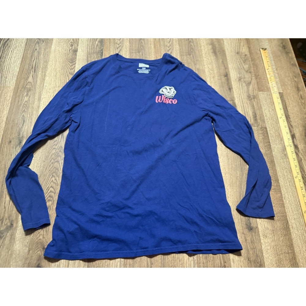 BOX SEAT Shirt Large University of Wisconsin Badgers Blue White Red Brown